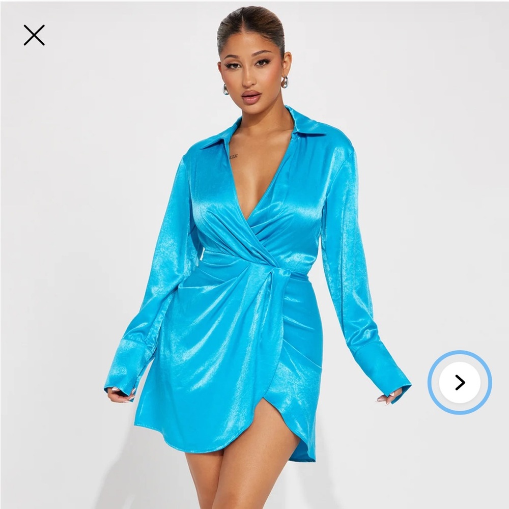 Luna Satin Mini Dress in Blue - Size L